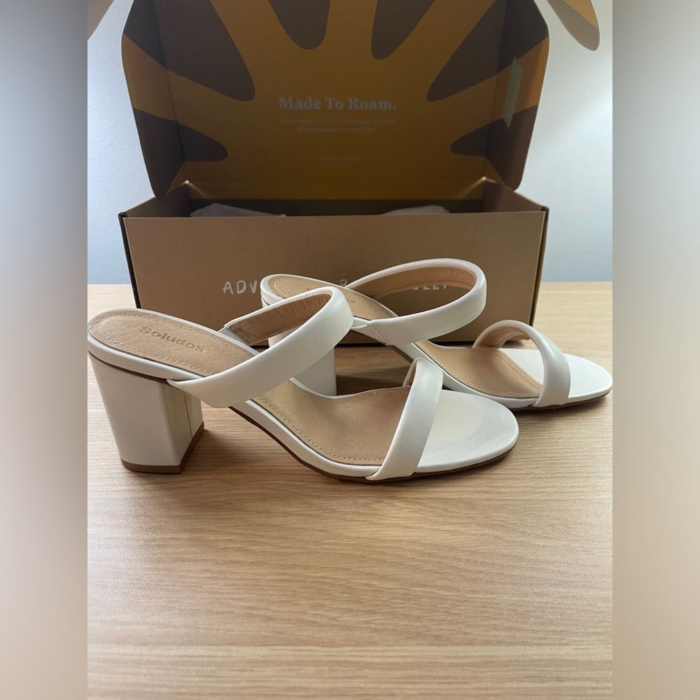 Soludos Strappy Block Heel Sandal White Leather Chunky Heels Mule Euro summer - Picture 12 of 15